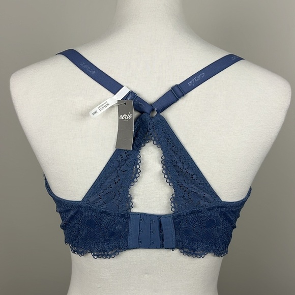 Aerie Lace Wireless Sans Armature Blue Gray Racer Back Bra Feminine Size 38DD - Picture 5 of 10
